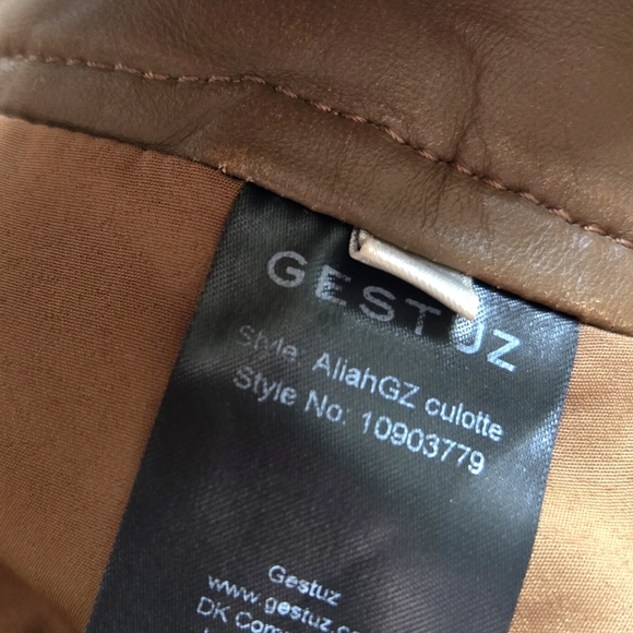 Gestuz Lambskin Leather Culotte Pants Caramel Brown Denmark Straight Leg /S - Picture 10 of 10